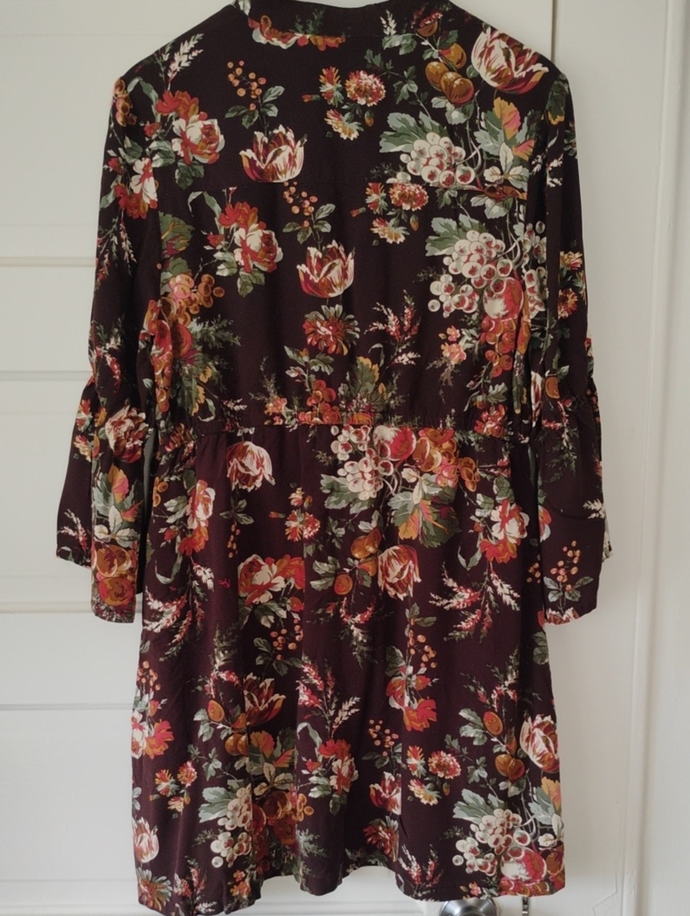 April Cornell Brown Floral Tie-Front Tunic Dress Sz Medium Rayon Made In India - Picture 3 of 5